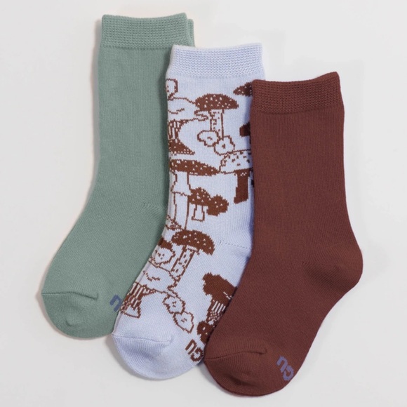 BAGGU Other - NWT Baggu Kids Crew Sock Set of 3- Mushroom Hunt, Size Large, Soft, Fun Gift! 🍄